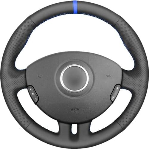Black PU Faux Leather Blue Marker Hand-stitched Car Steering Wheel Cover for Renault Clio 3 2005-2013 Clio 3 RS 2005-2013