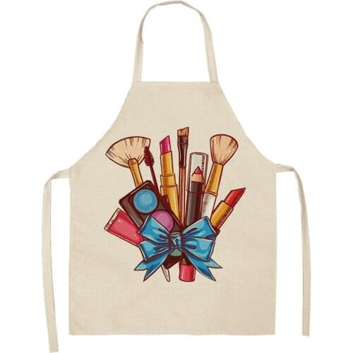 Ladies Nail Polish Lipstick Pattern Cotton Linen Apron Kitchen Home Cooking Baking Cleaning Accessories Chef Apron for Women Men