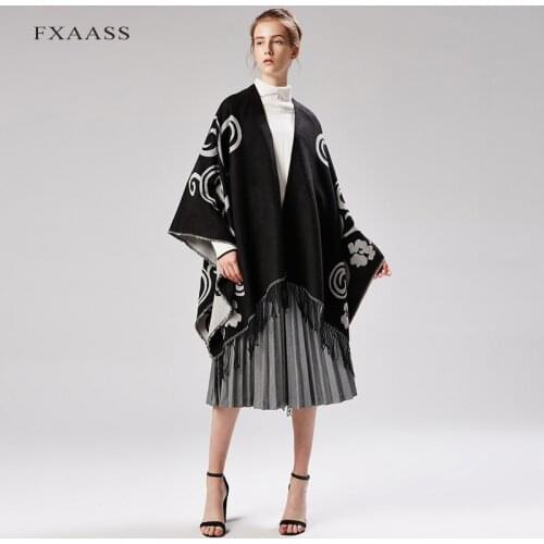 FXAASS New Autumn/Winter Shawl Fashion Tai Chi Flower Poncho Women Scarf Cloak Luxury Cashmere Scarves Warm Pashmina Wholesale