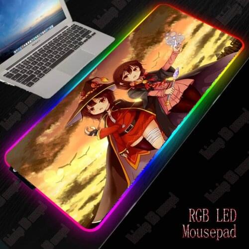 Megumin Anime Girl RGB Gaming Mouse Pad Computer Large Mousepad Backlit XXL Mouse Pads LED Gamer Mause Carpet Desk Mat for CSGO