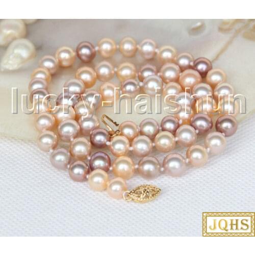 JQHS AAAA 7MM GENUINE AKOYA MULTICOLOR SEA WATER PEARL BEADED STRAND NECKLACE J11409