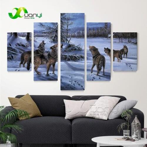 5 Panel Wolf Canvas Prints Oil Painting Wolves Home Decor Modular Wall Picture For Living Room Wall Art Canvas Unframed PR1370