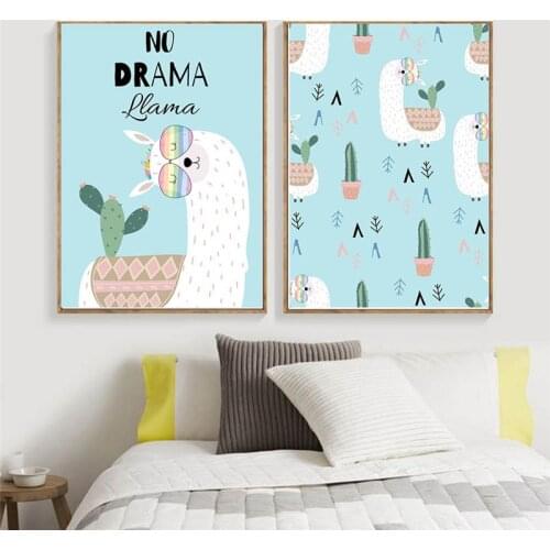 Cartoon Alpaca Wall Picture for Living Room Children Room Decoration Posters and Prints Cute Animal Canvas Paintings Wall Art