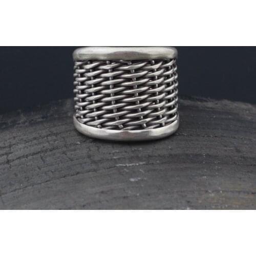 Amxiu Handmade Weaving Rings Antique Silver Ring Vintage Jewelry 925 Sterling Silver Ring Wide Open Rings For Women Accessories