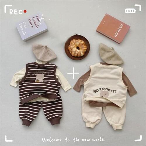 MILANCEL 2021 Autumn Baby Clothes Set Bear Vest and Full Length Pants 2 Pcs Boys Suit Option Blouse Toddler Clothing Set