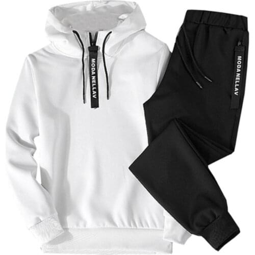 2Pc+Pants Jogging Suit Solid Color Mens Sportswear Sets Patchwork Zipper Tracksuit Men Spring Casual Hooded Sweatshirt Hoodies