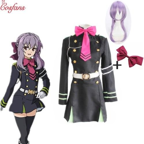 Anime Seraph Of The End Owari no Seraph Hiiragi Shinoa Cosplay Costumes Full Set Uniform Dress Tie Belt Hair Accessory and wigs