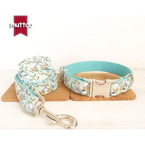 MUTTCO retailing self-design dog collar THE BLUE FLOWER satin and nylon dog collars or leashes set 5sizes UDC060