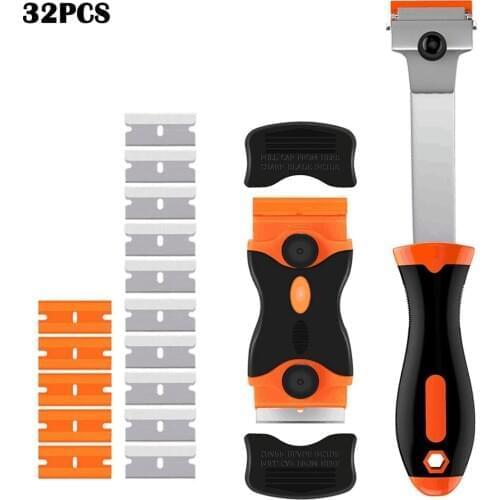 Seam Cleaning Tool Kits for Wall Tile Edge Double-Sided Scraper Extended Handle Shovel with Replaced Blades 32pcs Set