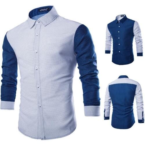 New fashion polka dot printing mens shirt, color matching long sleeves