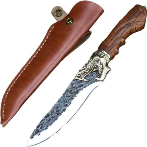 Newest 5.5 Inch Utility Viking Knife 7Cr17 High Carbon Steel Hunting Handmade Machete Copper Dragon Decor Barbecue Kitchen Knife
