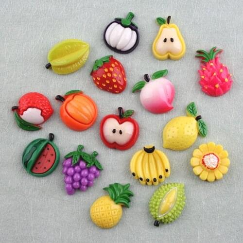 New Arrival Kawaii Resin Cabochons Flatback Fruit Strawberry Grap Watermelon Pineapple Peach Apple Banana Flower Cameo 40pcs