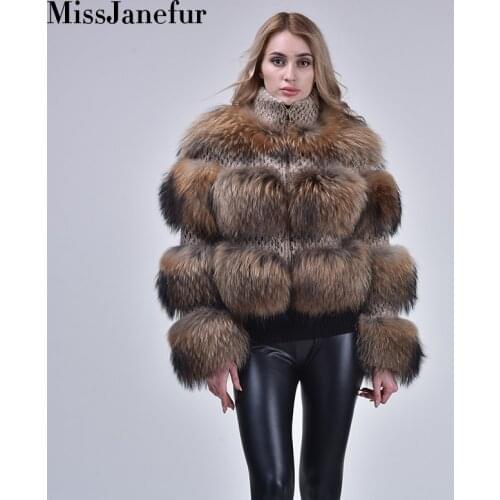 Real Fur Coat Women Winter Warm Fur Parka Chic New Real Raccoon Fur Jacket