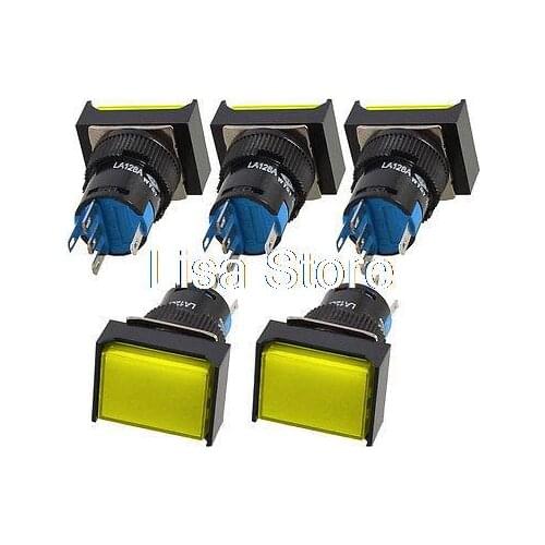 Panel Mount Latching Yellow Light Rectangular Push Button Switch DC 12V