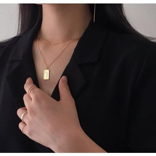 Authentic 925 Sterling silver Square Geometric pendants golden necklace simple Charms Gift X95