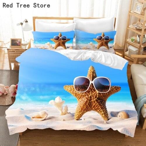 Blue Ocean Starfish 3d Duvet Cover Coast Beach Shell Bedding Set With Pillowcase Kids Adult Summer Bedclothes Quilt Home Decor