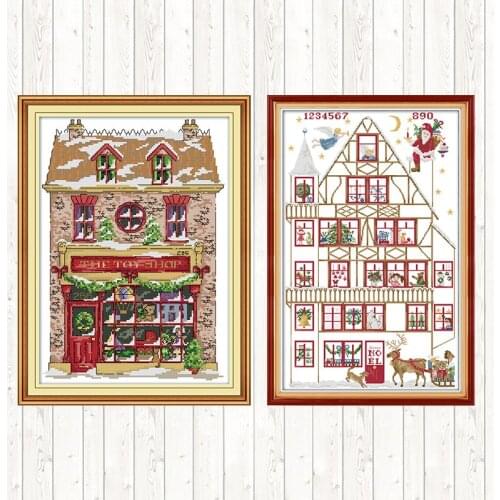 Christmas Toy House Cross Stitch Patterns DIY Handmade Needlework Canvas for Embroidery DMC 14CT 11CT Printed Fabric Home Decor