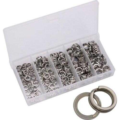 200 Pcs/Set 5 Sizes Fishing Connector Stainless Steel Split Ring Solid Ring Double Ring with Box enhanced Fishing Accessories