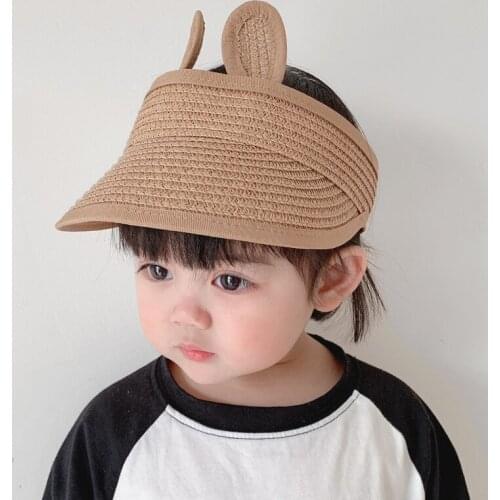 Summer Baby Toddler Infant Cap Sun Protection Breathable Straw Hat Beach Girl Princess Hats Cute Ears Kids Caps Boy Bonnet 1-2 Y