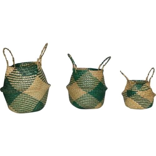 Foldable Seagrass Storage Basket Hanging Decorative Baskets Garden Flower Pot Rattan Planter Woven Storage Pot 1 Pcs