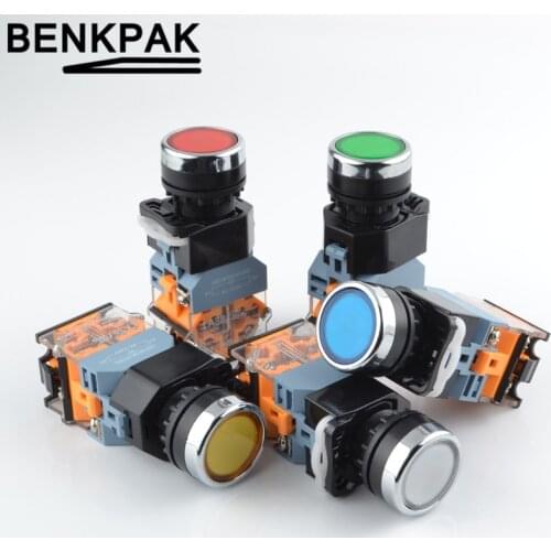 22mm Momentary Push Button Switch with Light 12V 24V 220V 380V LED Indicators