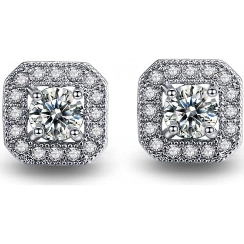 TRACYSWING New Sales AAA Zirconia Micro Inlays White Gold Color Square Stud Earrings For Women Top Quality Wholesale TWE839