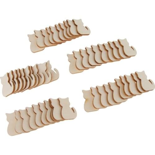 MagiDeal 50pcs Vintage Blank Cat Cutout Wooden Chips Scrapbooking Embellishment Home Decor Toy DIY Craft