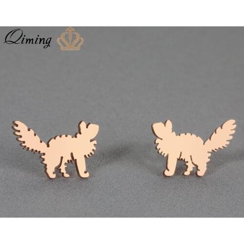 QIMING Lovely Animal Cat Mom Stud Earrings For Lover Gift Cute Kitty Kitten Womens Gold Silver Fashion Jewelry Dropship