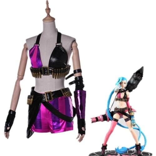 Game LoL Crit Loli Jinx Cosplay Costume Women Girls Role Play Halloween Party Clothing Jinx Original Skin Magical Uniforms Wig