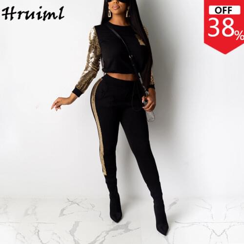 Women Suit Casual Long Sleeve Sequins Loungewear Women Night Club Elastic Waist Fashion Hot Sale Drawstring Conjuntos De Mujer