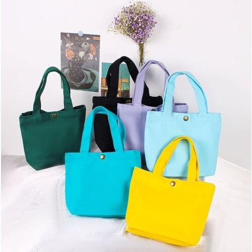 Female Environmental Storage Bag Cotton Canvas Make Up Handbags Candy Color Reusable Foldable Eco Lauch Bag Can Customized LOGO