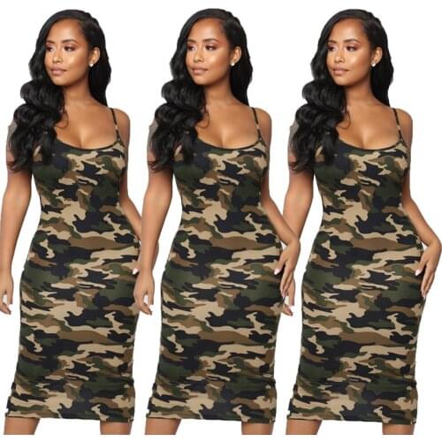 Women Dress Summer New Fashion Camouflage Print Bodycon Sleeveless Sundress Elegant Ladies Beach Casual Party Sheath Clubwear