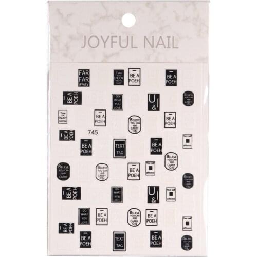 1sheet/lot Nail Art Black and White Letter Sticker Design Self Adhesive Nail Art Stickers Manicure Decoration