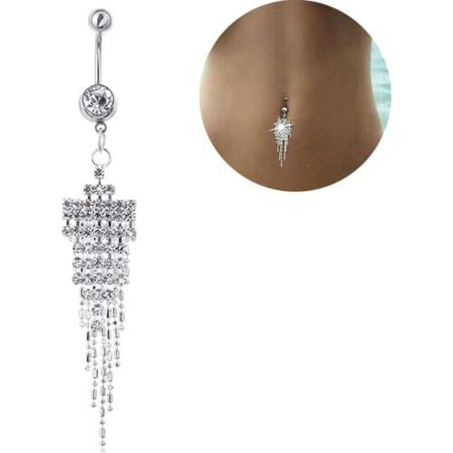 1PC Charm Rhinestones Long Tassel Piercing Navel Beads Dangle Pendant Belly Button Ring Punk Body Piercing Jewelry Drop Shipping
