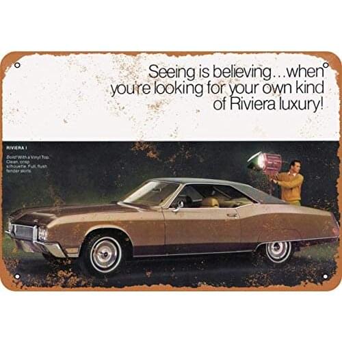 12 x 16 inches Metal Vintage Funny Tin Sign 1970 Car Art Riviera