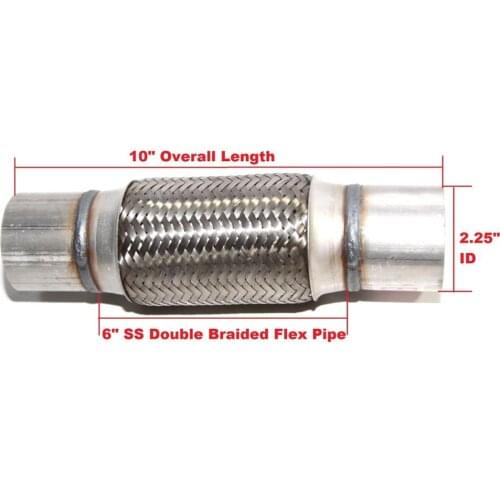 2.25"IDX10"OAL Piping Connector 1.8"Extensions w/6" Double Braided SS Flex Pipe