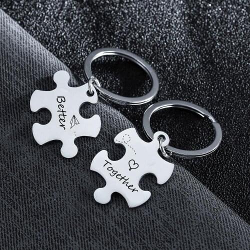 2PCs Better Together Puzzle Pieces Lover Couple Keyring Gifts Boyfriend Girlfriend Keychain Valentines Day Key Chain Men Women