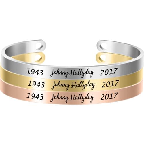 3 Color Customized Personalised Gifts ID Bangles For French Rocker Johnny Hallyday Engrave Name Stainless Steel Bracelets SL-068