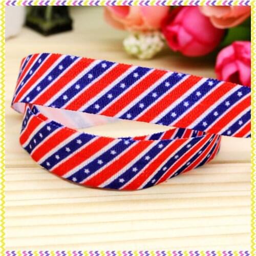 5/8'' Free shipping Fold Elastic FOE stripe 4th july printed headband headwear hairband diy decoration wholesale OEM P4041