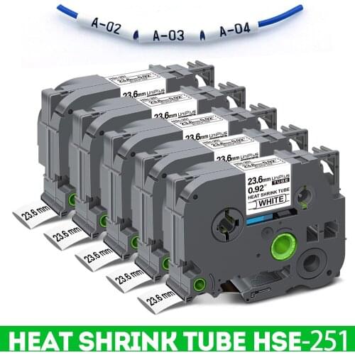 5PK 23.6mm Heat Shrink Tube Label Compatible Brother hse251 hse 251 Label Tape for Brother Labeller PT E500 E550W E800W P750WVP