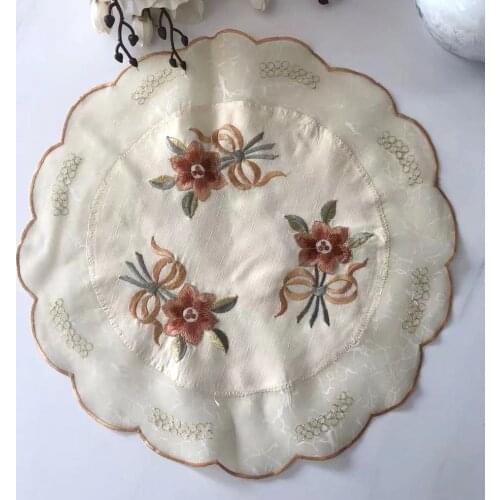6 Pcs Round Embroidery Lace Table Placemat Home Non-slip Coaster Placemat Heat Insulation Furniture Decoration Cup Mats