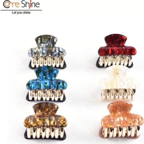 6 Pcs/ Pack 4cm Small Hair Claw Clips for Thin Hair Women and Girls Accessories Jelly Color Striped Acrylic no-Slip Plastic Clam