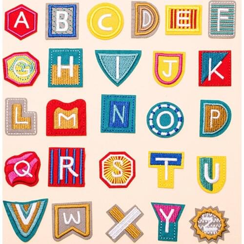 A-Z 26 Alphabet Letters Patches Sew On Iron on T Shirt badge Clothes Diy Stickers Fabric Rectangle Square Geometry Letters DIY