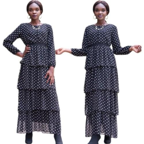 Abaya Dubai Muslim Women Layered Maxi Dress Polka Dot Chiffon Long Party Gown Tiered Jilbab Turkish Kaftan Islamic Clothing Robe