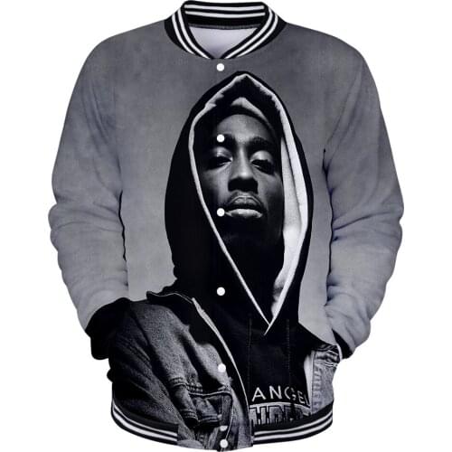 American Rapper Tupac 2PAC 3D Leisure HIP HOP Slim Baseball Jacket Long-sleeved Jacket Trend Casual Baseball uniform