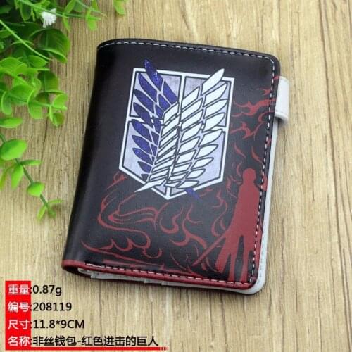 Anime Attack on Titan Mens Short Wallet Survey Corps Wings of Liberty Men Women Zip Coin Pocket