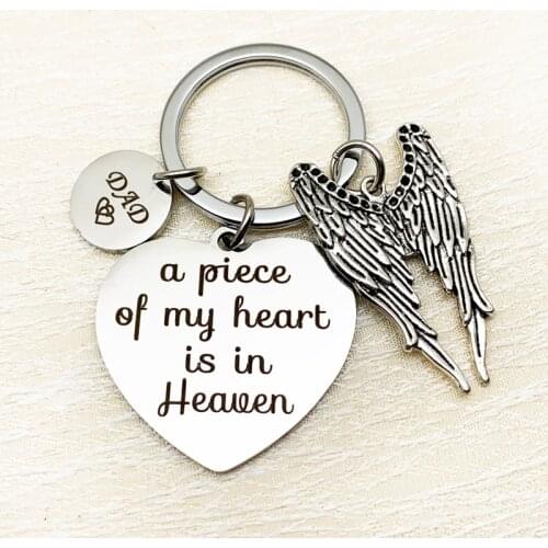 Memorial Keychain A Piece of My Heart is in Heaven Angel Wing Key Chain Memorial Dad Keychain Loss of Father Sympathy Gift