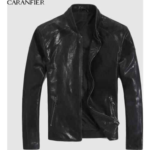 CARANFIER 2019 Black Genuine Leather Jackets Man Casual Real Leather Sheepskin Coats Slim Classic Plus Size Sheep Jacket Male