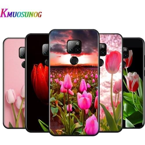 Tulips Flower Spring For Huawei Y9A Y8P 2020 Y8S Y7A Y9 Y7P Y5P Y9 Y7 Y6 Y5 Prime Pro 2019 2018 2017 Black Phone Case