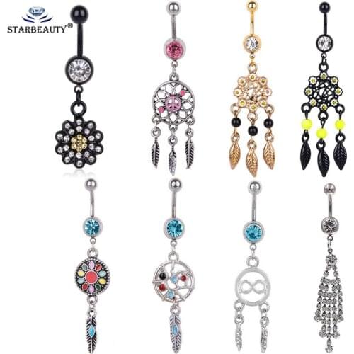 Cheap New! 1Pc Sexy Dangle Belly Bars Belly Button Rings Fashion Surgical Steel Rhinestone Body Jewelry Navel Piercing Rings